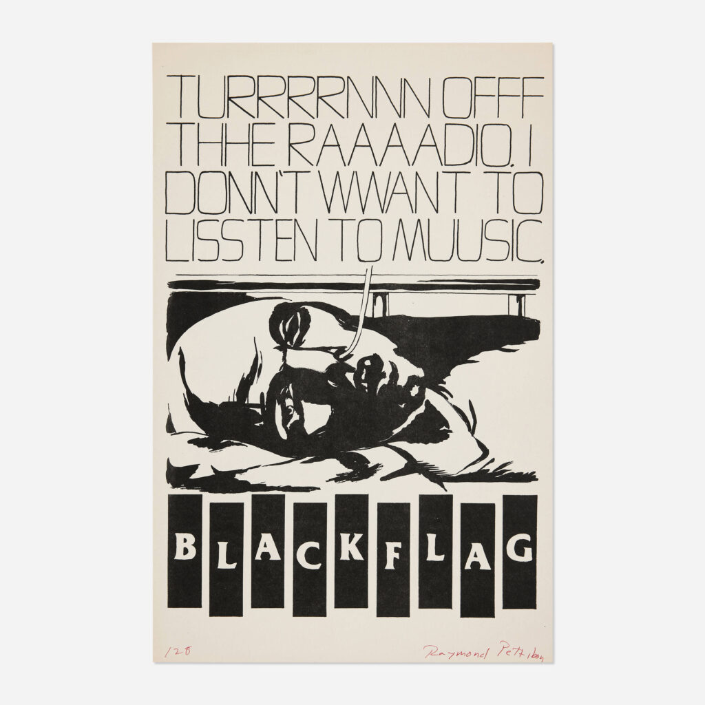 Flyers and art from the 80s California hardcore punk scene by illustrator and frequent Black Flag collaborator Raymond Pettibon