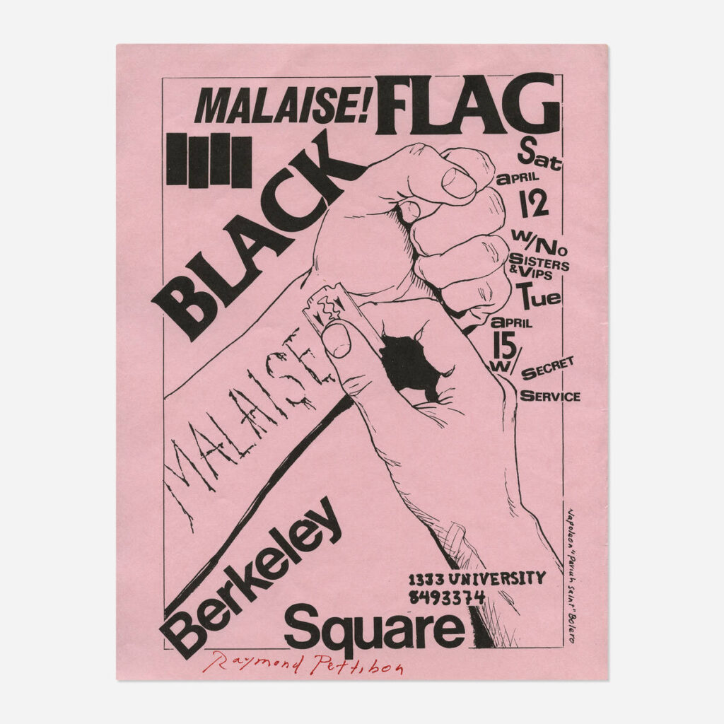 Flyers and art from the 80s California hardcore punk scene by illustrator and frequent Black Flag collaborator Raymond Pettibon