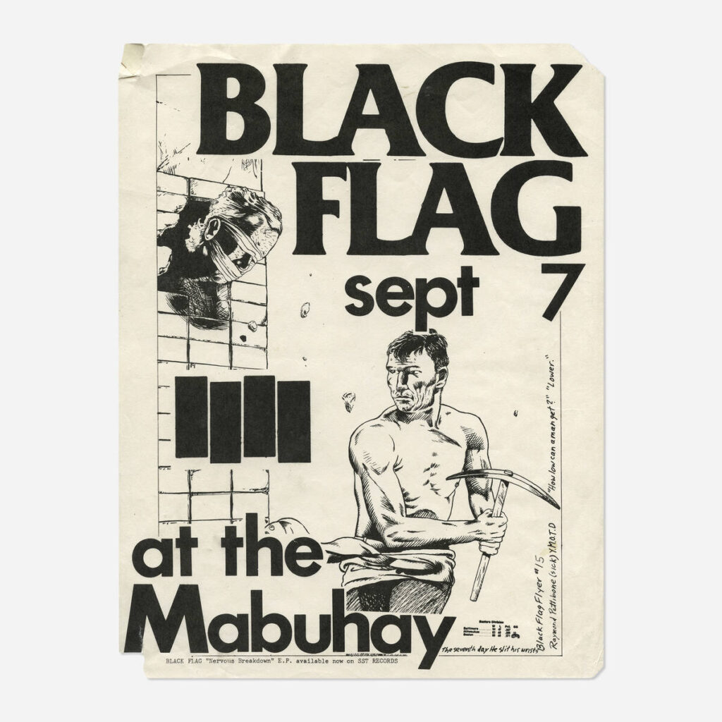 Flyers and art from the 80s California hardcore punk scene by illustrator and frequent Black Flag collaborator Raymond Pettibon