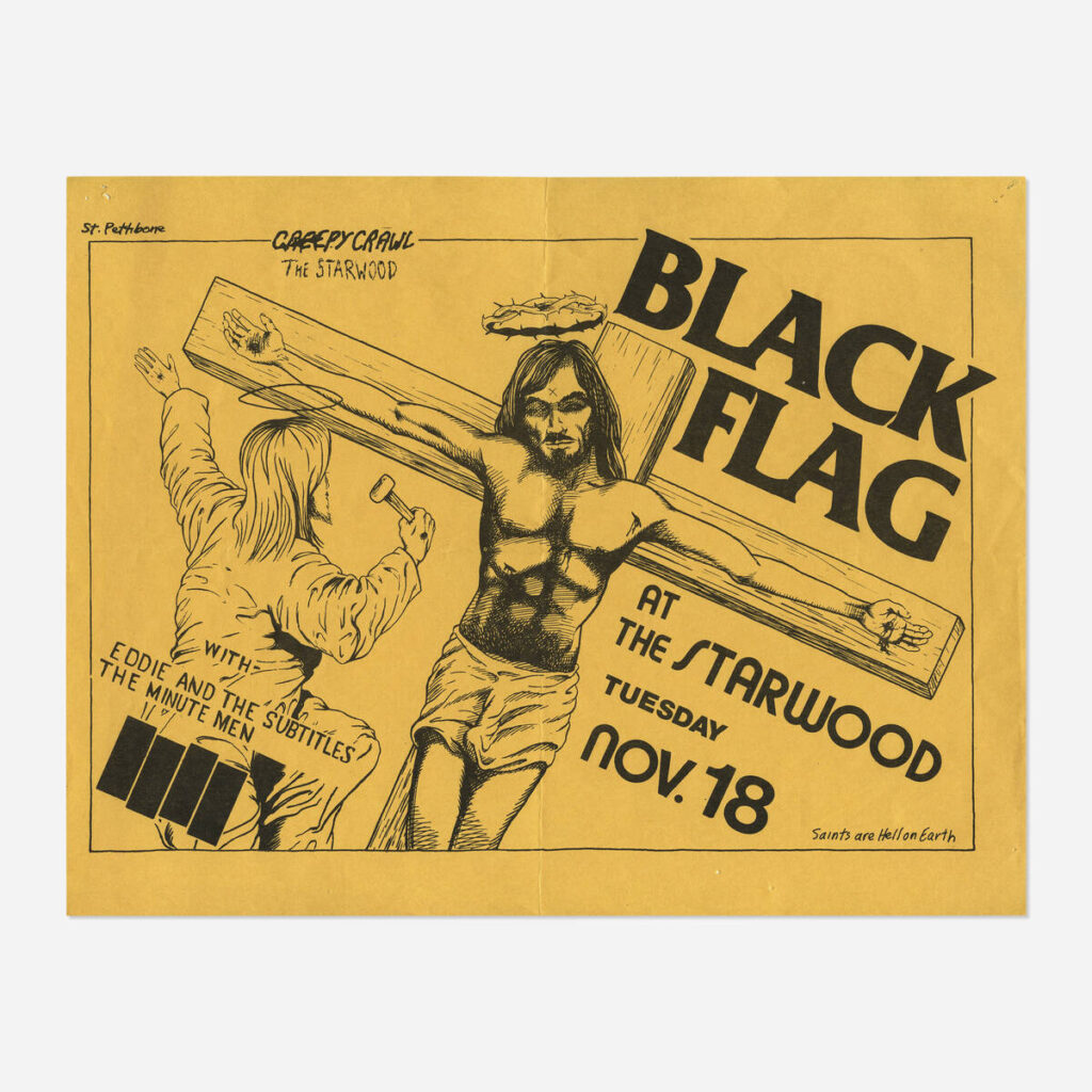 Flyers and art from the 80s California hardcore punk scene by illustrator and frequent Black Flag collaborator Raymond Pettibon