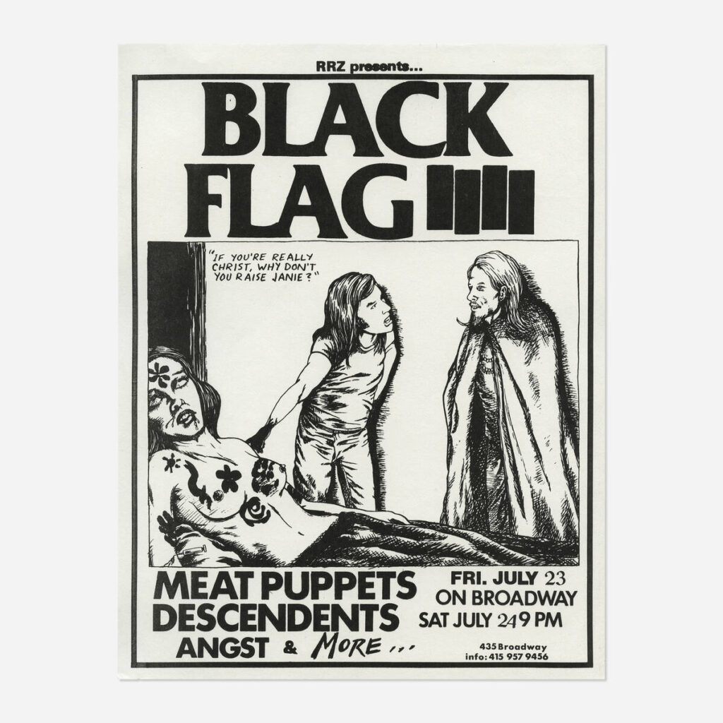 Flyers and art from the 80s California hardcore punk scene by illustrator and frequent Black Flag collaborator Raymond Pettibon