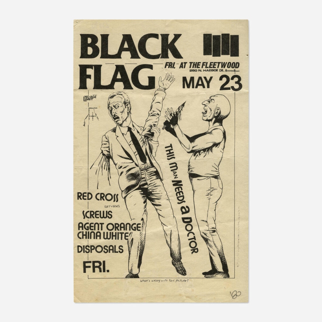 Flyers and art from the 80s California hardcore punk scene by illustrator and frequent Black Flag collaborator Raymond Pettibon