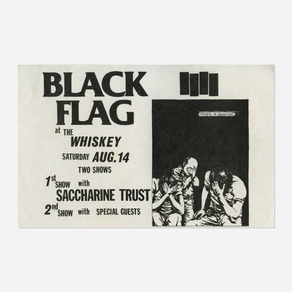 Flyers and art from the 80s California hardcore punk scene by illustrator and frequent Black Flag collaborator Raymond Pettibon