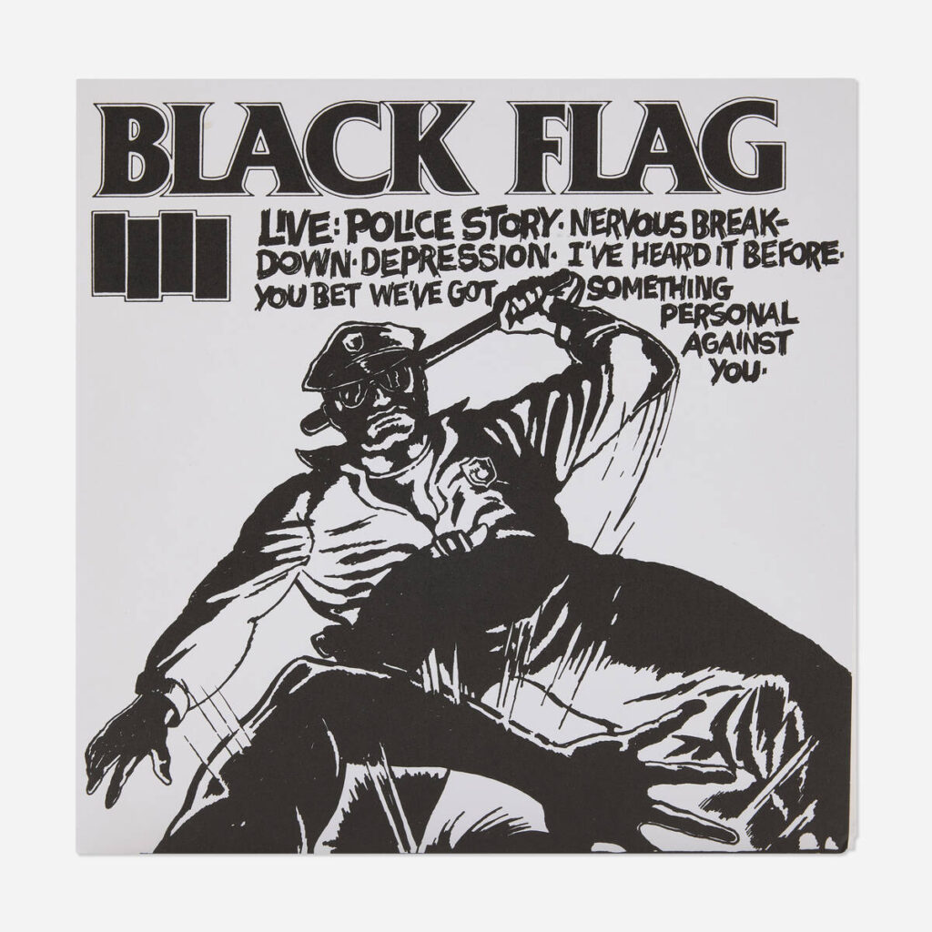 Flyers and art from the 80s California hardcore punk scene by illustrator and frequent Black Flag collaborator Raymond Pettibon