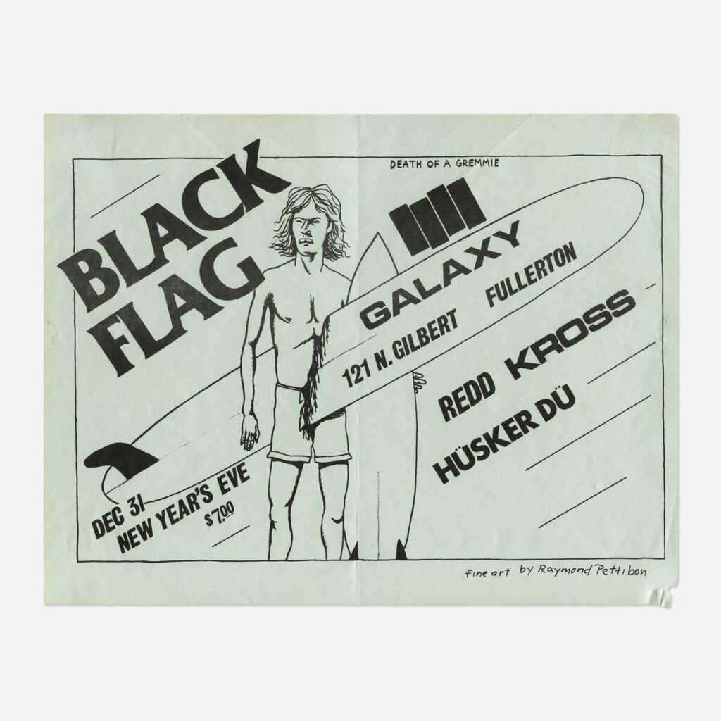 Flyers and art from the 80s California hardcore punk scene by illustrator and frequent Black Flag collaborator Raymond Pettibon