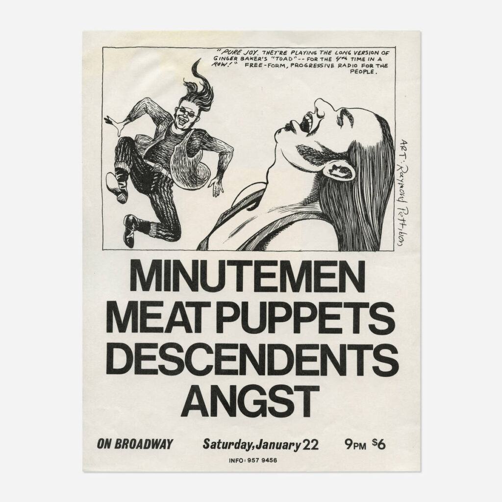 Flyers and art from the 80s California hardcore punk scene by illustrator and frequent Black Flag collaborator Raymond Pettibon