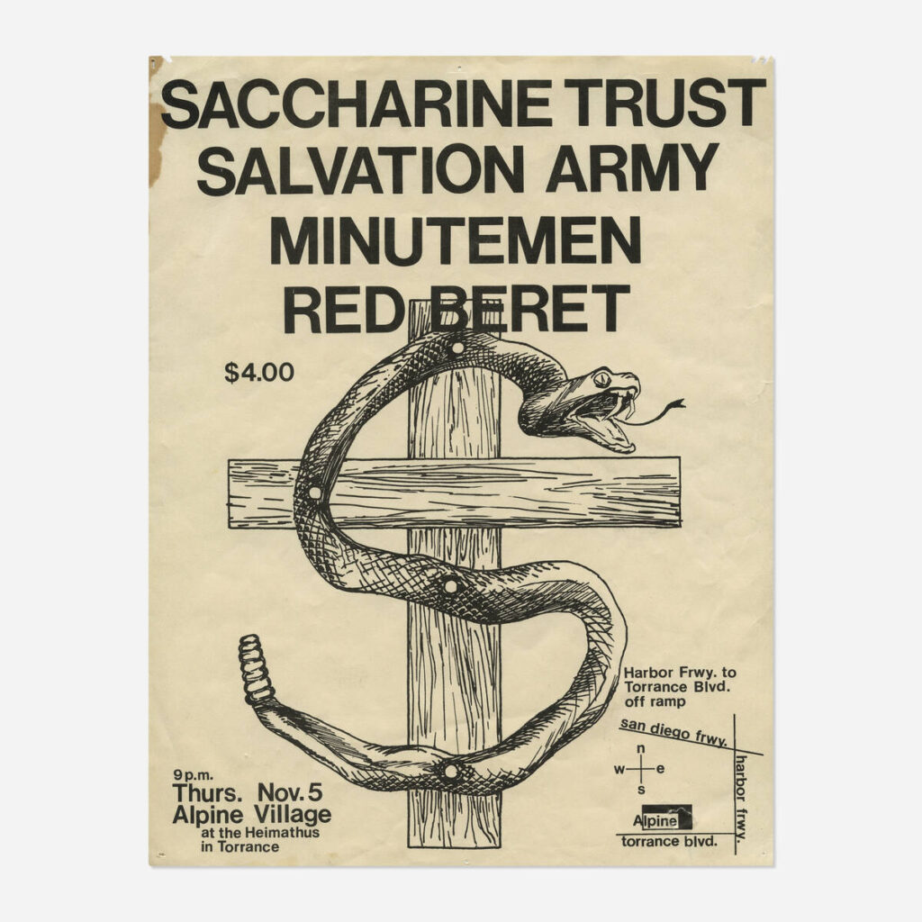Flyers and art from the 80s California hardcore punk scene by illustrator and frequent Black Flag collaborator Raymond Pettibon