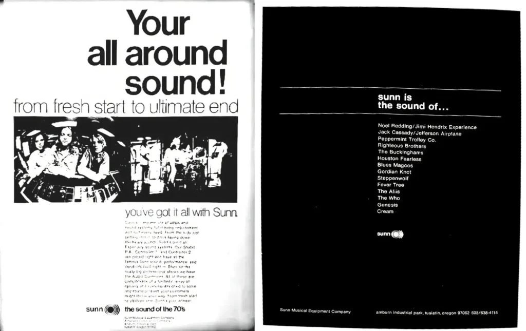 Retro print advertising for Sunn Amps