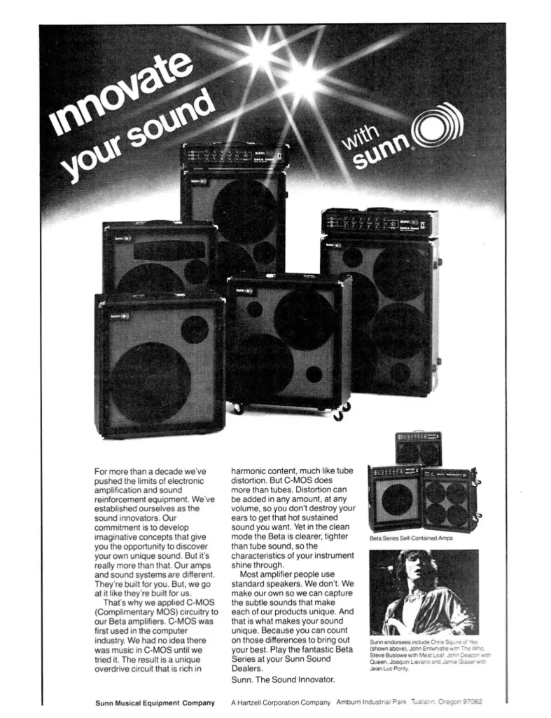 Retro print advertising for Sunn Amps