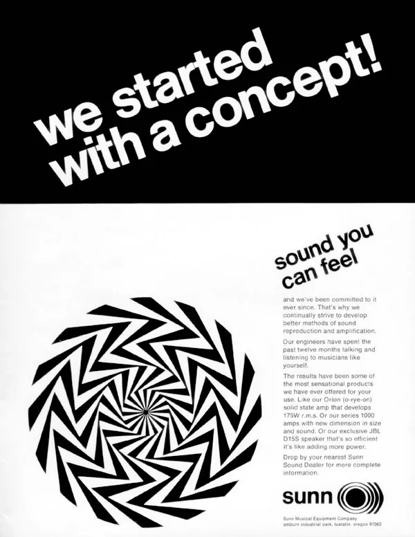 Retro print advertising for Sunn Amps