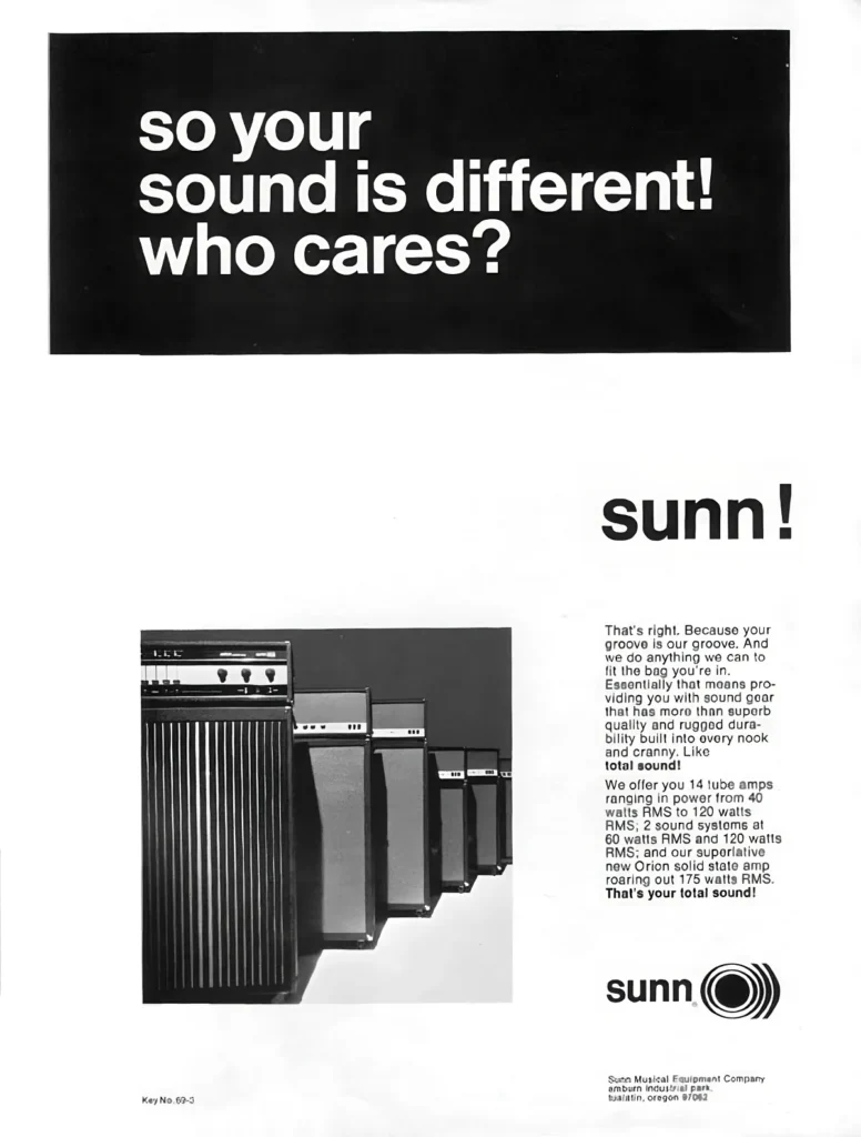 Retro print advertising for Sunn Amps