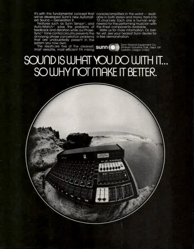 Retro print advertising for Sunn Amps
