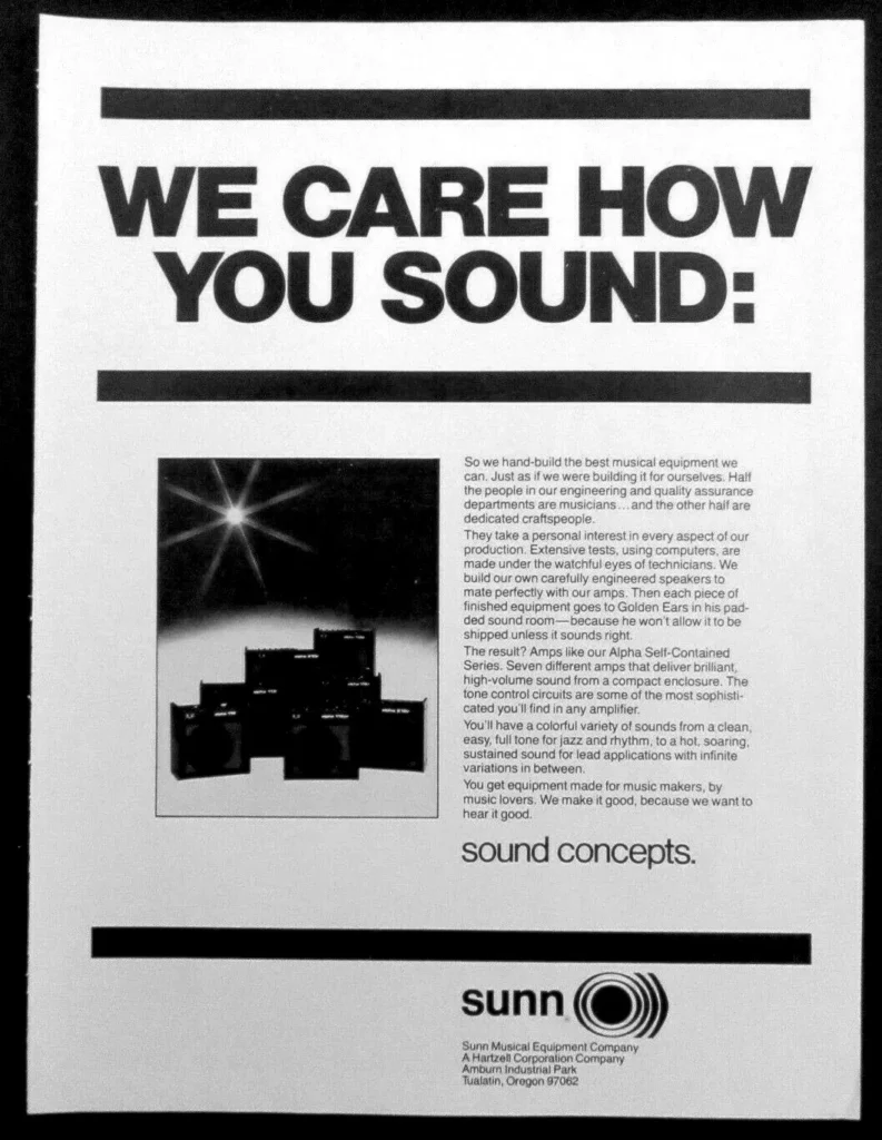 Retro print advertising for Sunn Amps