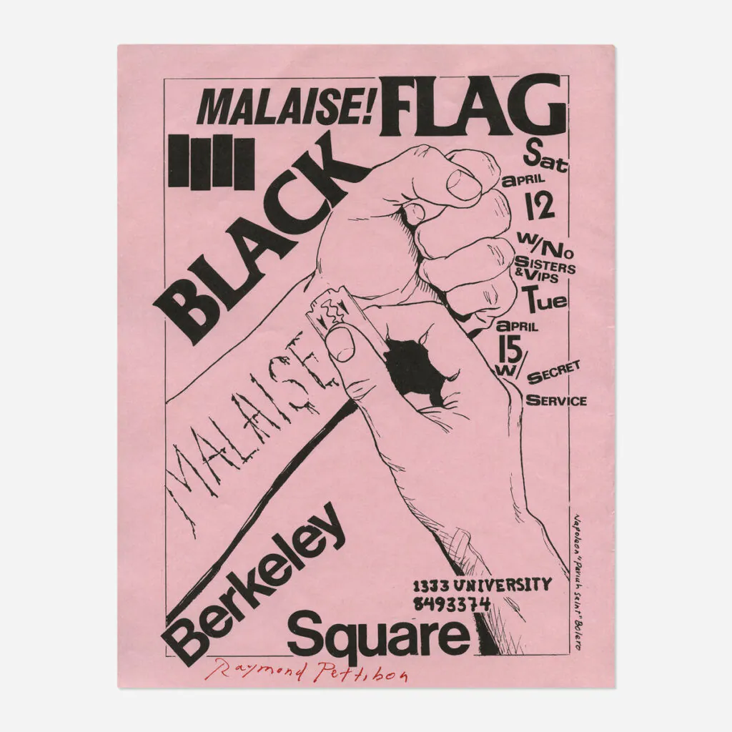 Flyers and art from the 80s California hardcore punk scene by illustrator and Black Flag collaborator Raymond Pettibon
