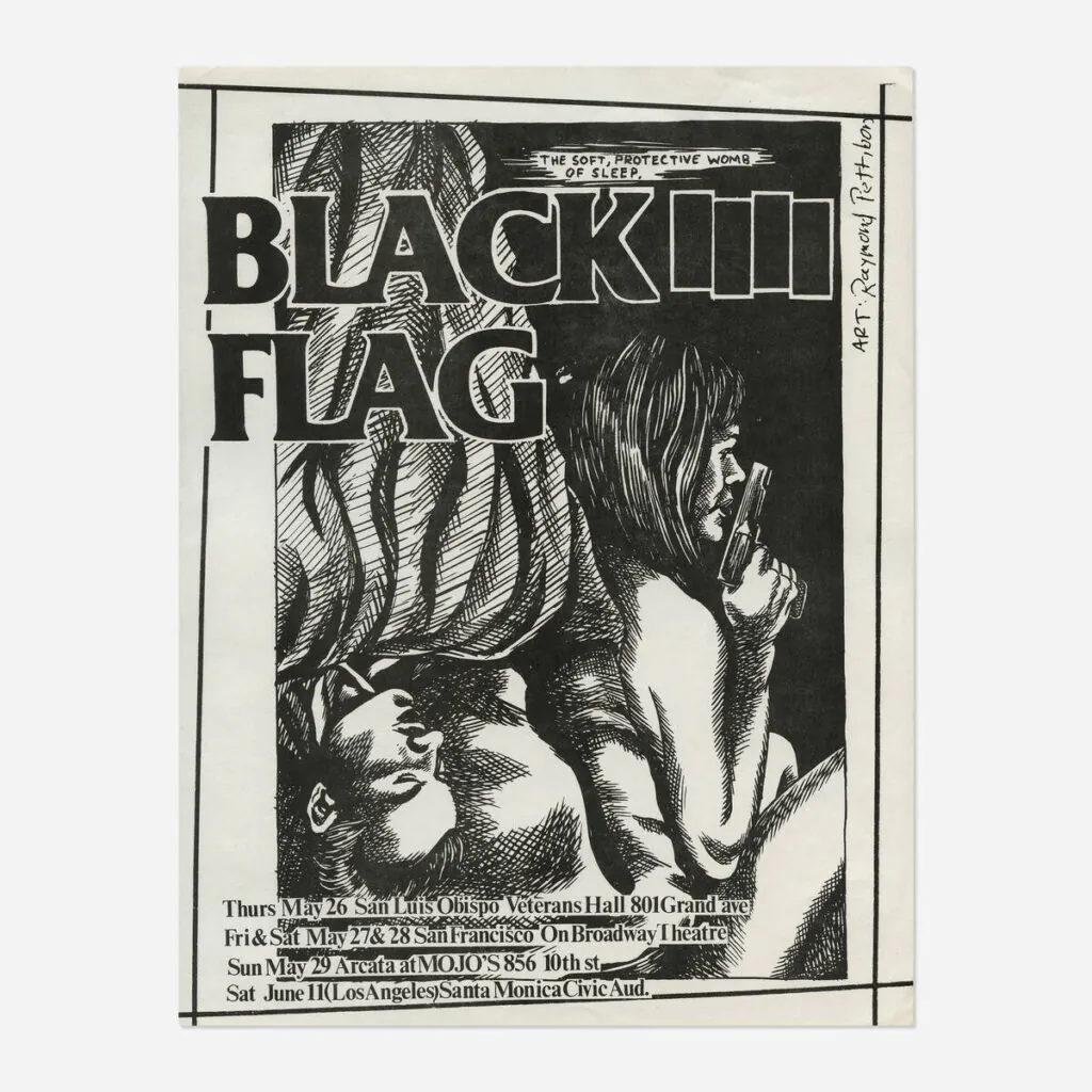 Flyers and art from the 80s California hardcore punk scene by illustrator and Black Flag collaborator Raymond Pettibon
