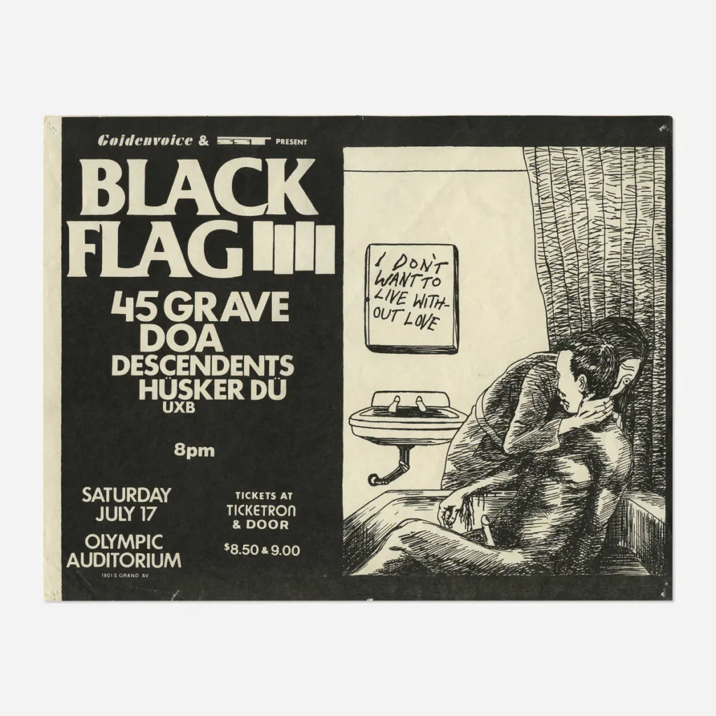 Flyers and art from the 80s California hardcore punk scene by illustrator and Black Flag collaborator Raymond Pettibon