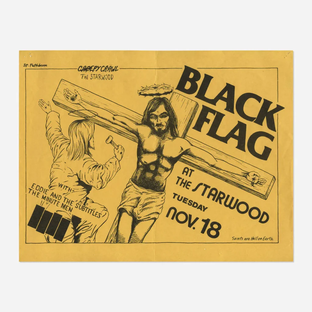 Flyers and art from the 80s California hardcore punk scene by illustrator and Black Flag collaborator Raymond Pettibon