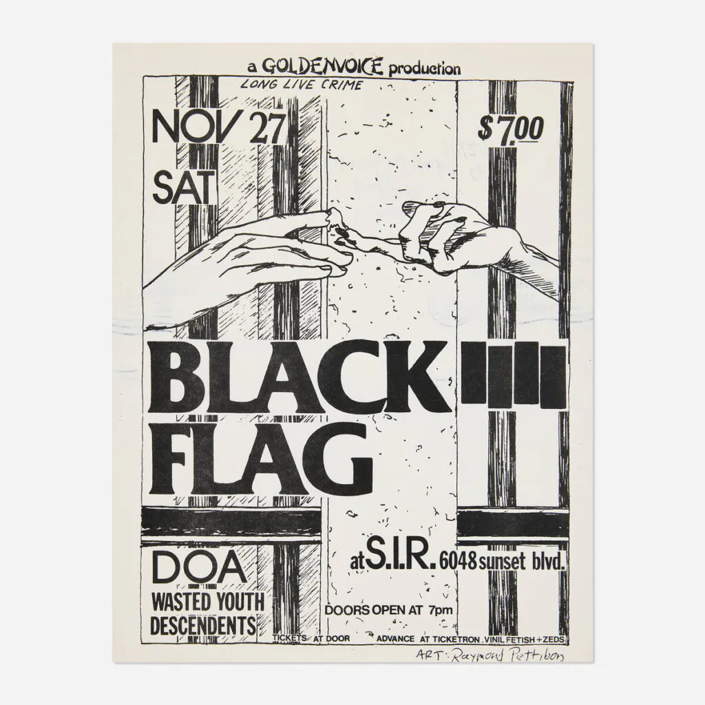 Flyers and art from the 80s California hardcore punk scene by illustrator and Black Flag collaborator Raymond Pettibon
