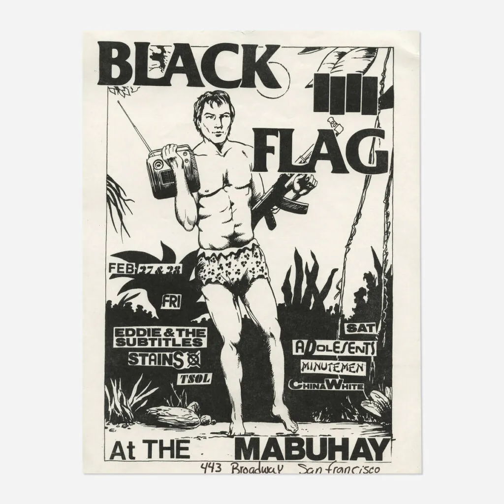 Flyers and art from the 80s California hardcore punk scene by illustrator and Black Flag collaborator Raymond Pettibon