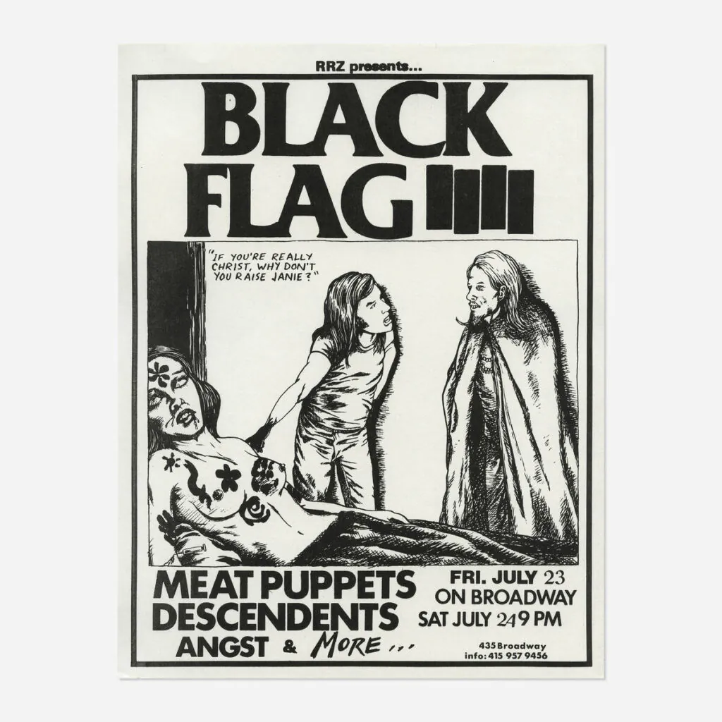 Flyers and art from the 80s California hardcore punk scene by illustrator and Black Flag collaborator Raymond Pettibon
