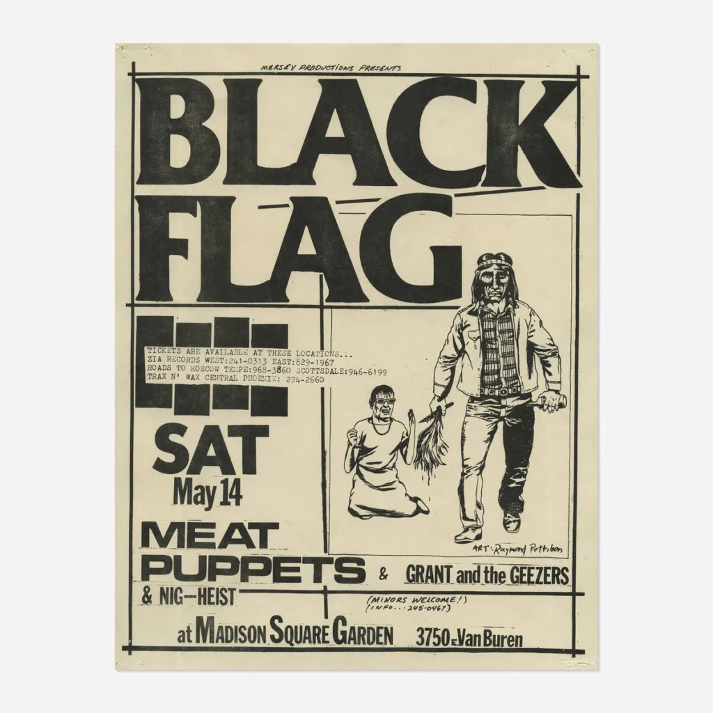 Flyers and art from the 80s California hardcore punk scene by illustrator and Black Flag collaborator Raymond Pettibon
