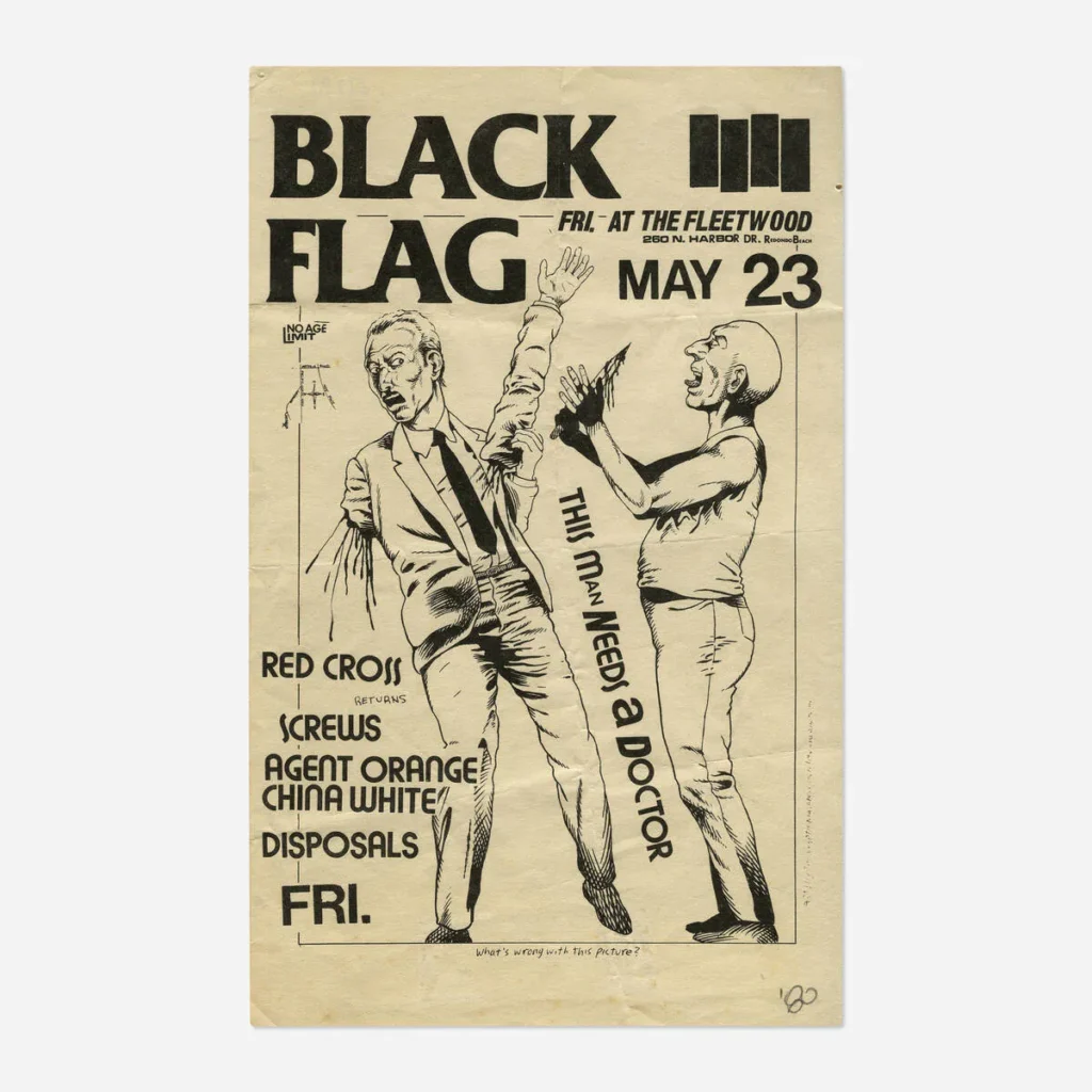 Flyers and art from the 80s California hardcore punk scene by illustrator and Black Flag collaborator Raymond Pettibon