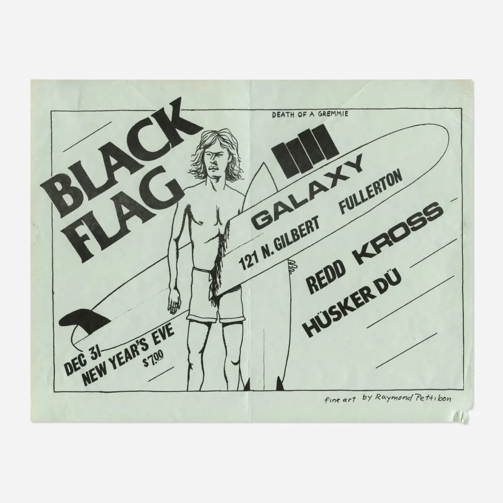 Flyers and art from the 80s California hardcore punk scene by illustrator and Black Flag collaborator Raymond Pettibon