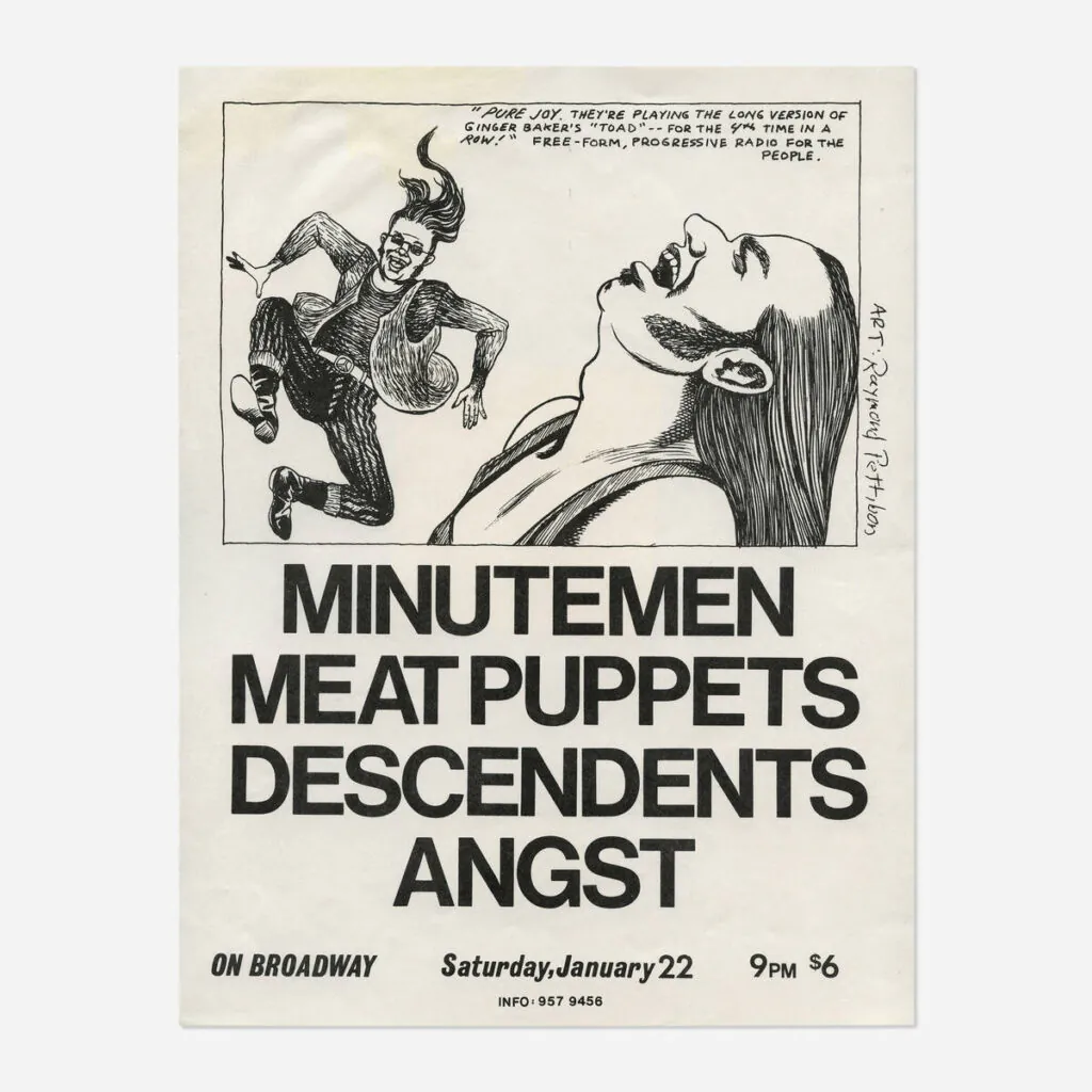 Flyers and art from the 80s California hardcore punk scene by illustrator and Black Flag collaborator Raymond Pettibon