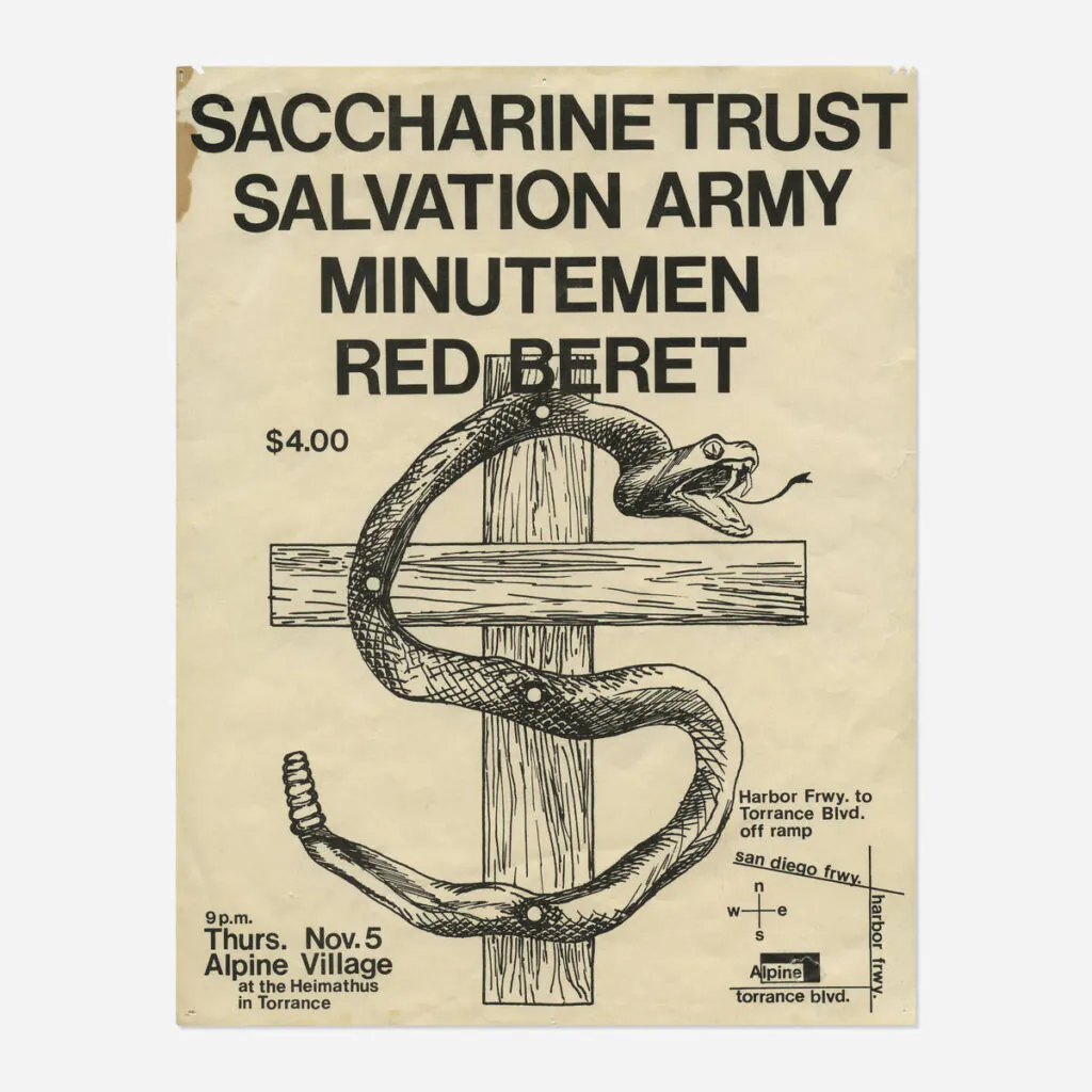 Flyers and art from the 80s California hardcore punk scene by illustrator and Black Flag collaborator Raymond Pettibon