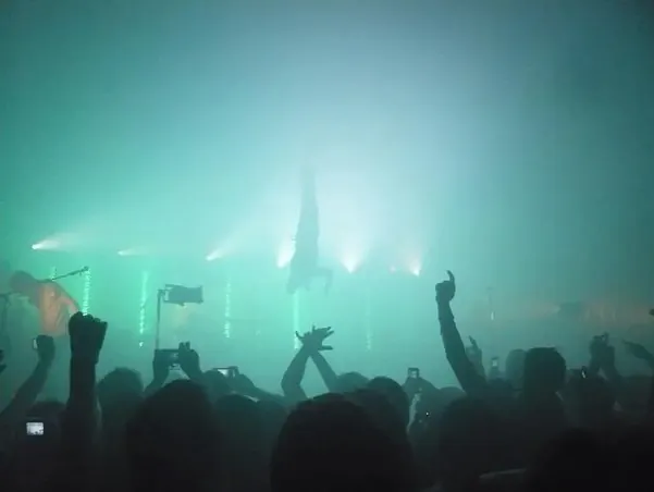 Peter Murphy performing upside-down with Nine Inch Nails