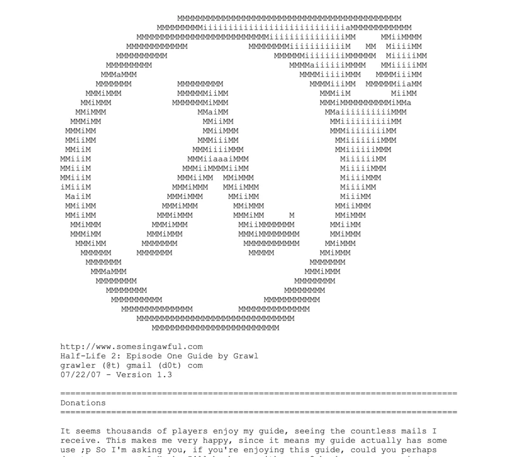 Video game guide ASCII art
