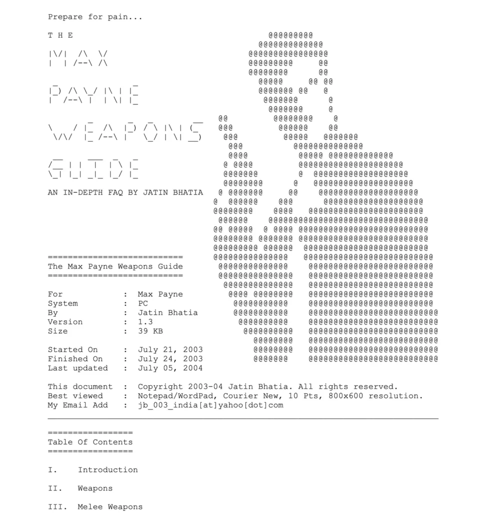 Video game guide ASCII art
